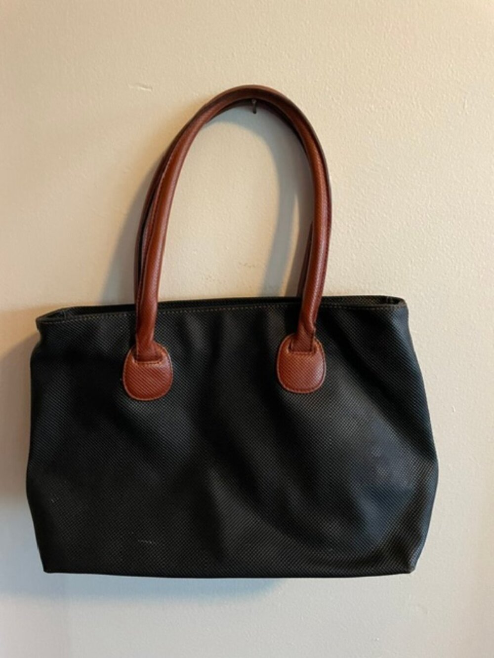 BOTTEGA VENETA Marco Polo Italian Black Pebbled Brown Accent Satchel …